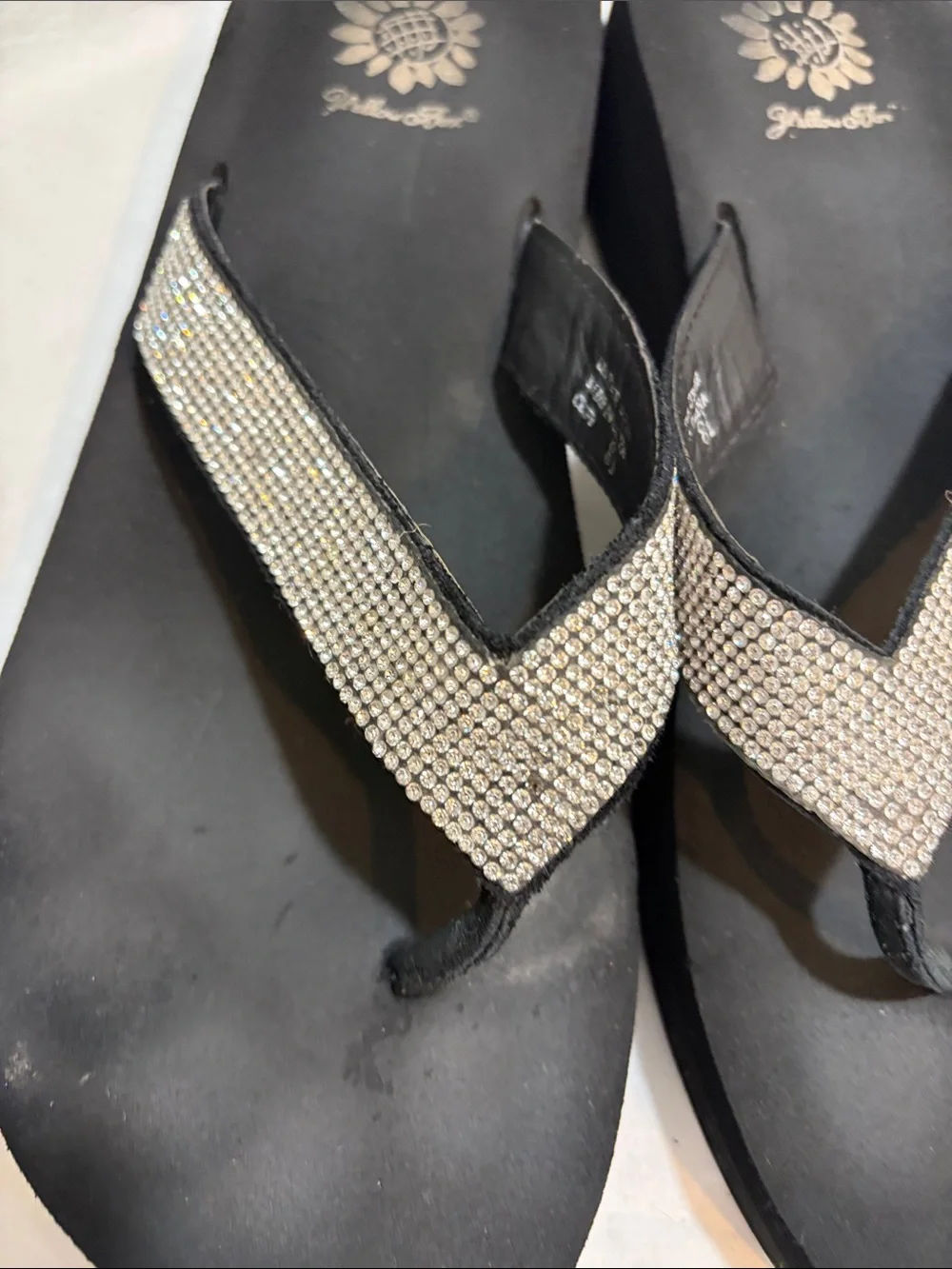 Yellow Box Black Flip Flops with Silver Rhinestone Straps - Picture 3 of 4